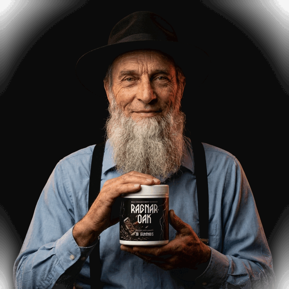An Amish elder holding a jar of RagnarOak
